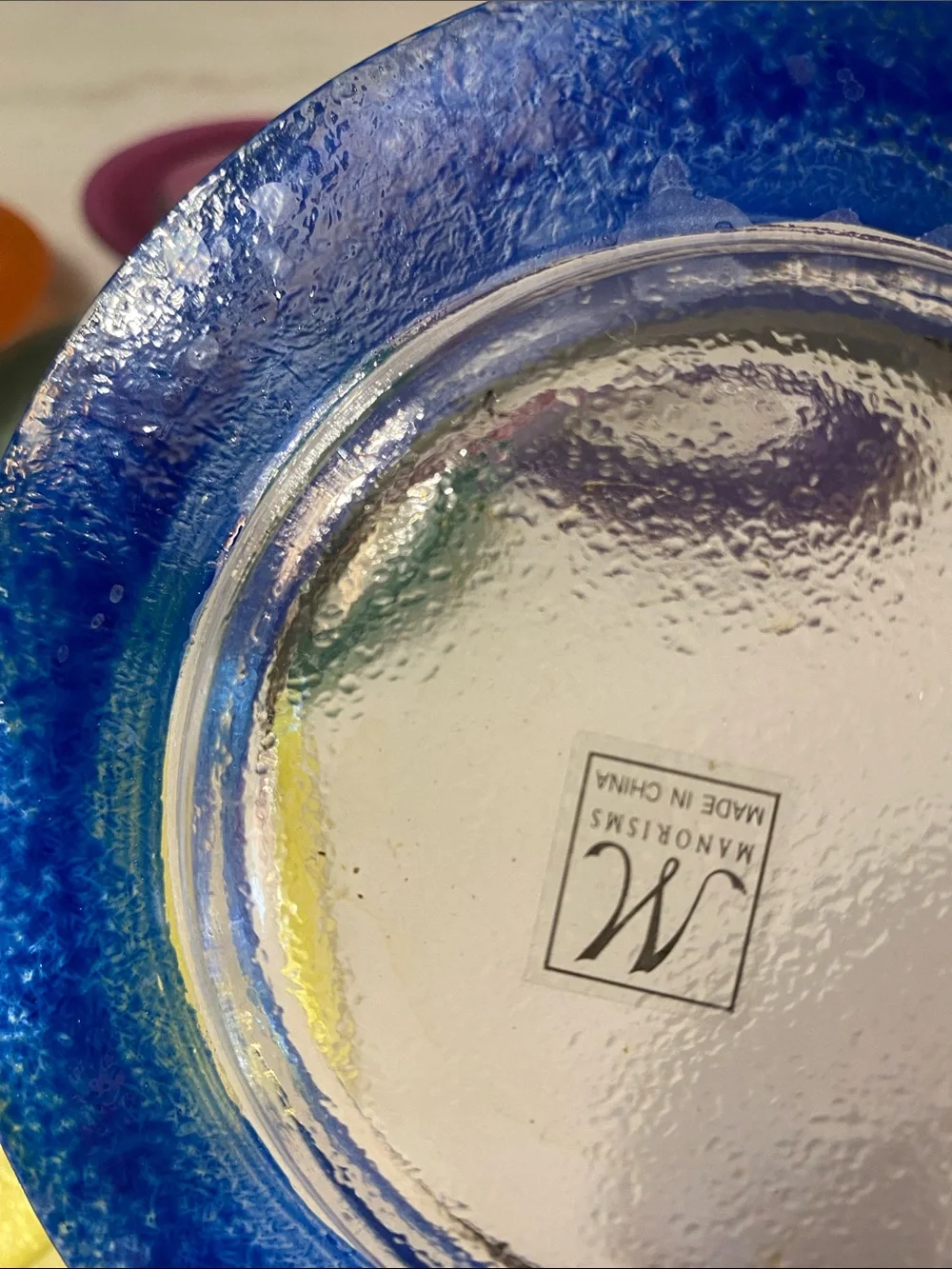 6 Multicolor Glass dessert plates Blue, Purple, Orange, Yellow, pink
